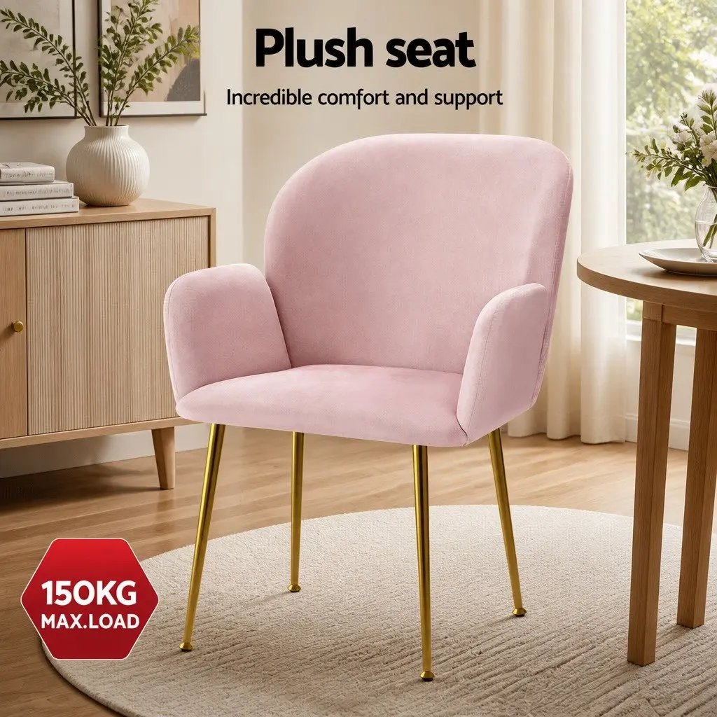 Dining Chairs Velvet Cushioned Back Armchair 4 Piece Pink