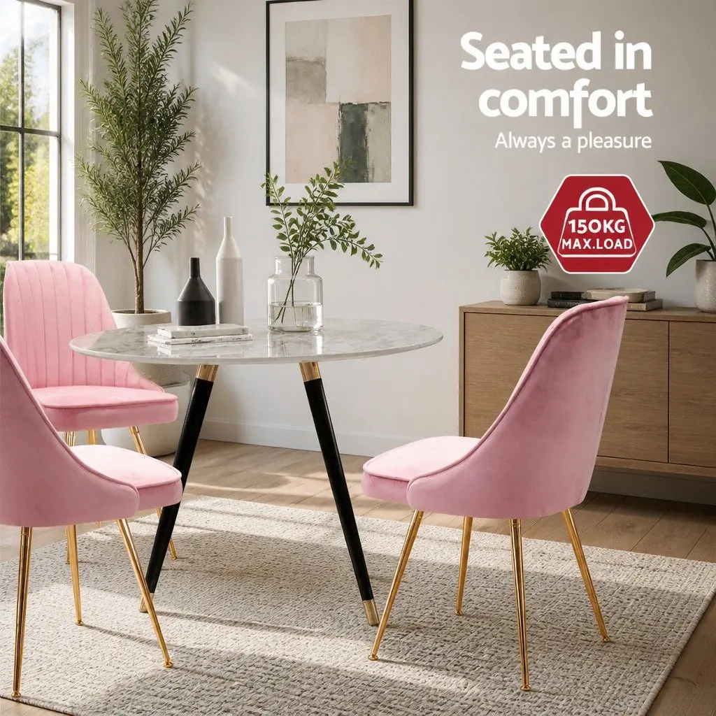 Dining Chairs Set of 2 Pink Velvet Channel Tufted Scallop Shell Back Design