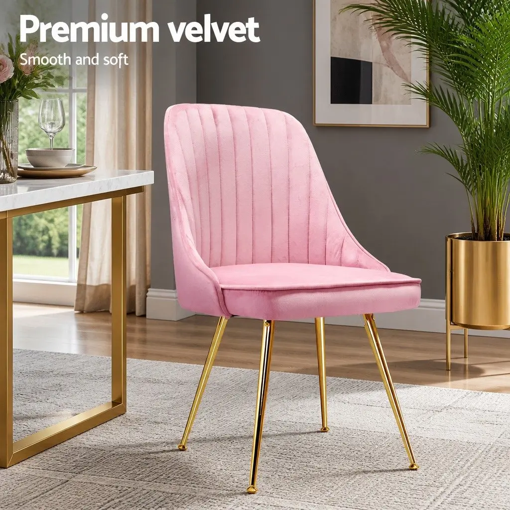 Dining Chairs Velvet Channel Tufted 4 Piece Pink Scallop Shell Back Metal Legs
