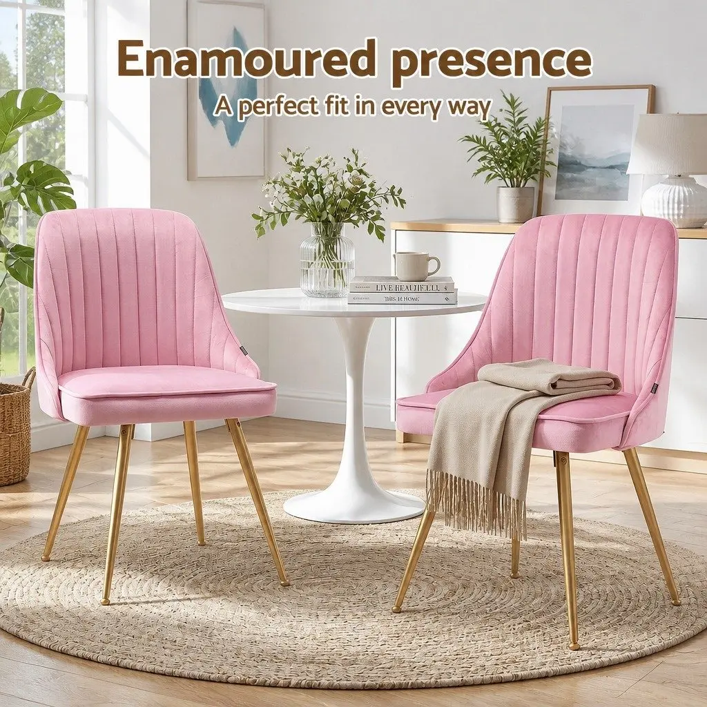 Dining Chairs Velvet Channel Tufted 44cm W x 41cm D x 80cm H Pink Set of 6