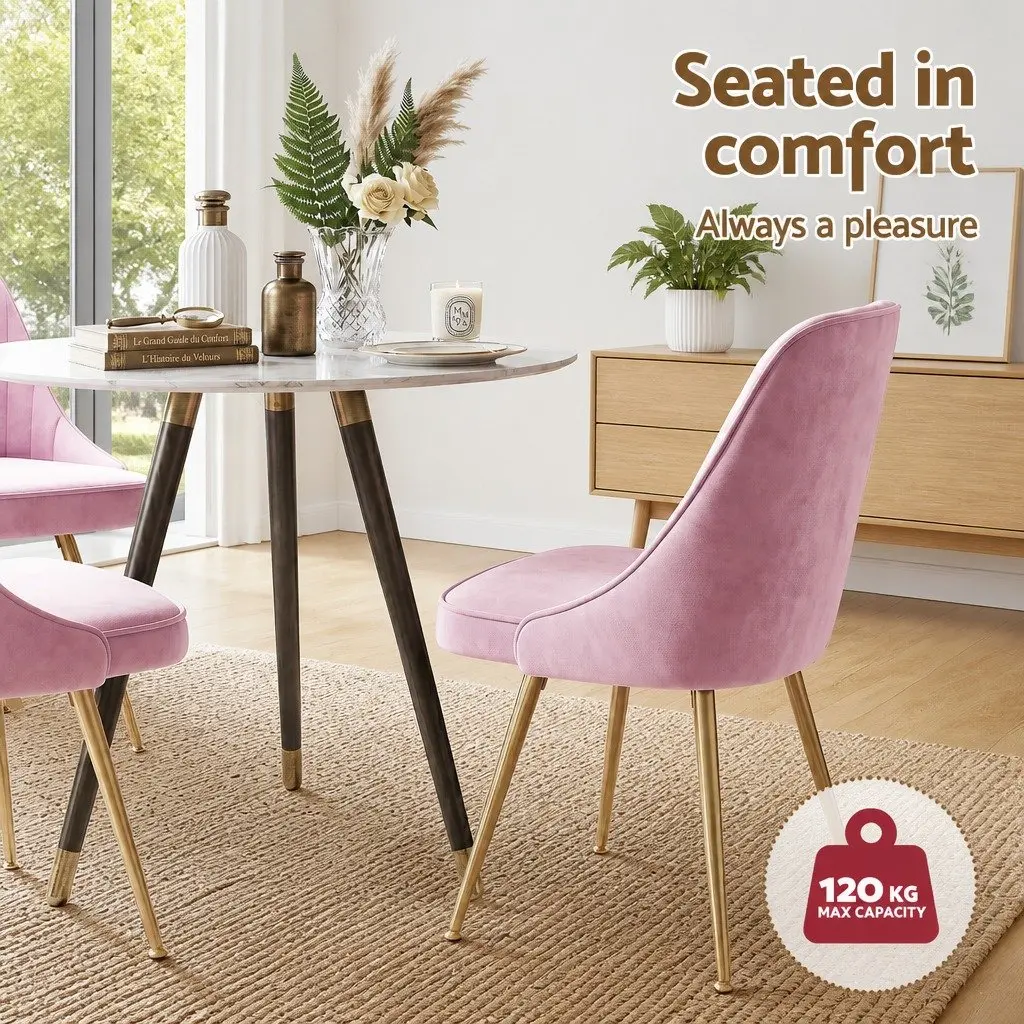 Dining Chairs Velvet Channel Tufted 44cm W x 41cm D x 80cm H Pink Set of 6