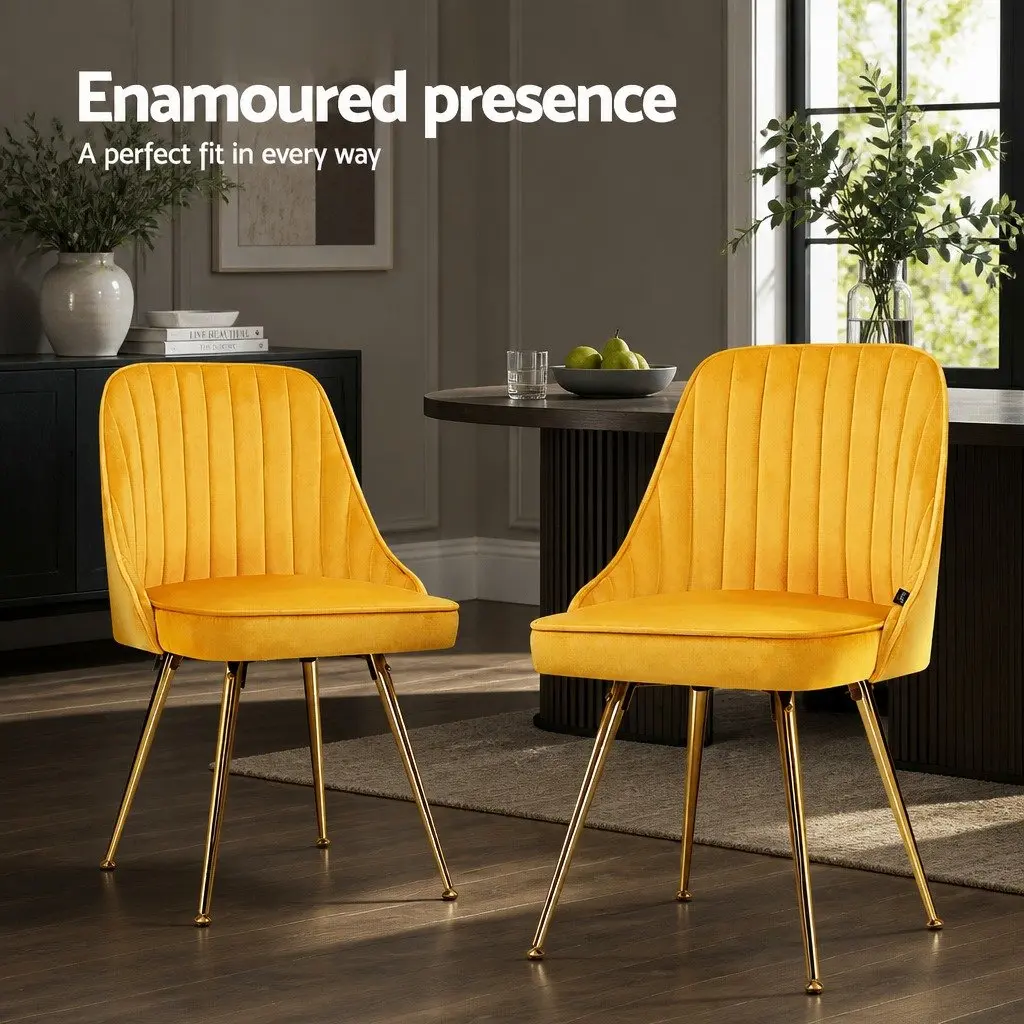 Dining Chairs Set of 4 Velvet Channel Tufted Yellow Scallop Shell Back