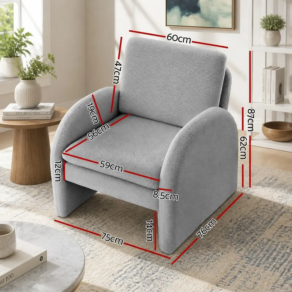 Accent Armchair Boucle Upholstery Curved Arm Grey