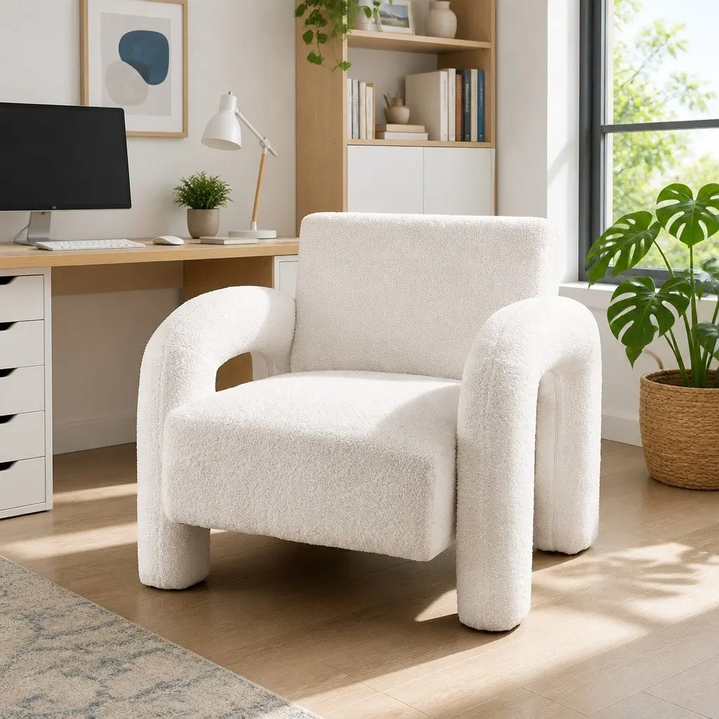 Armchair Accent Chair Lounge Sofa Curved Seat Boucle Beige Living Room Furniture