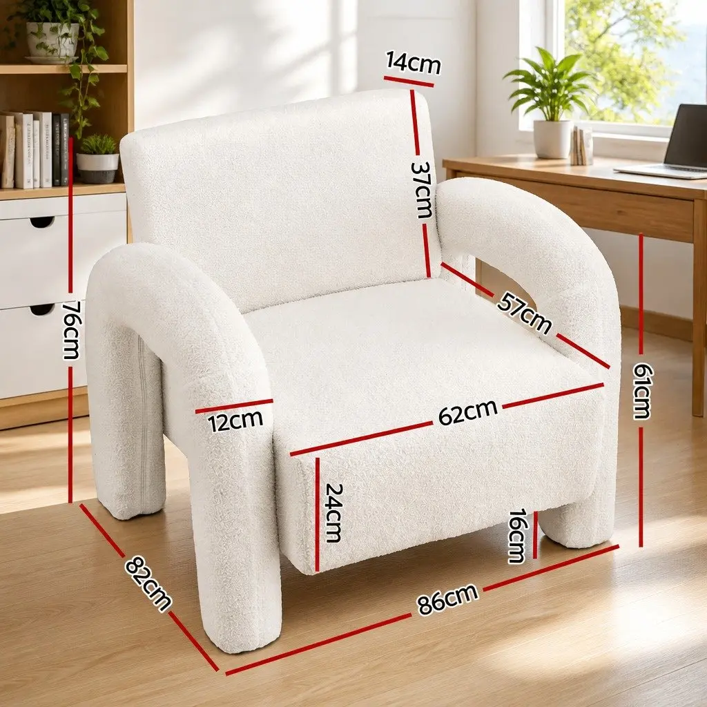 Armchair Accent Chair Lounge Sofa Curved Seat Boucle Beige Living Room Furniture