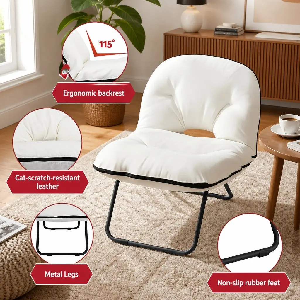 Foldable Armchair 2-in-1 Lounge Chair Portable Tote Bag Design White Compact