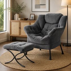 Practical Velvet Armchair with Versatile Ottoman
