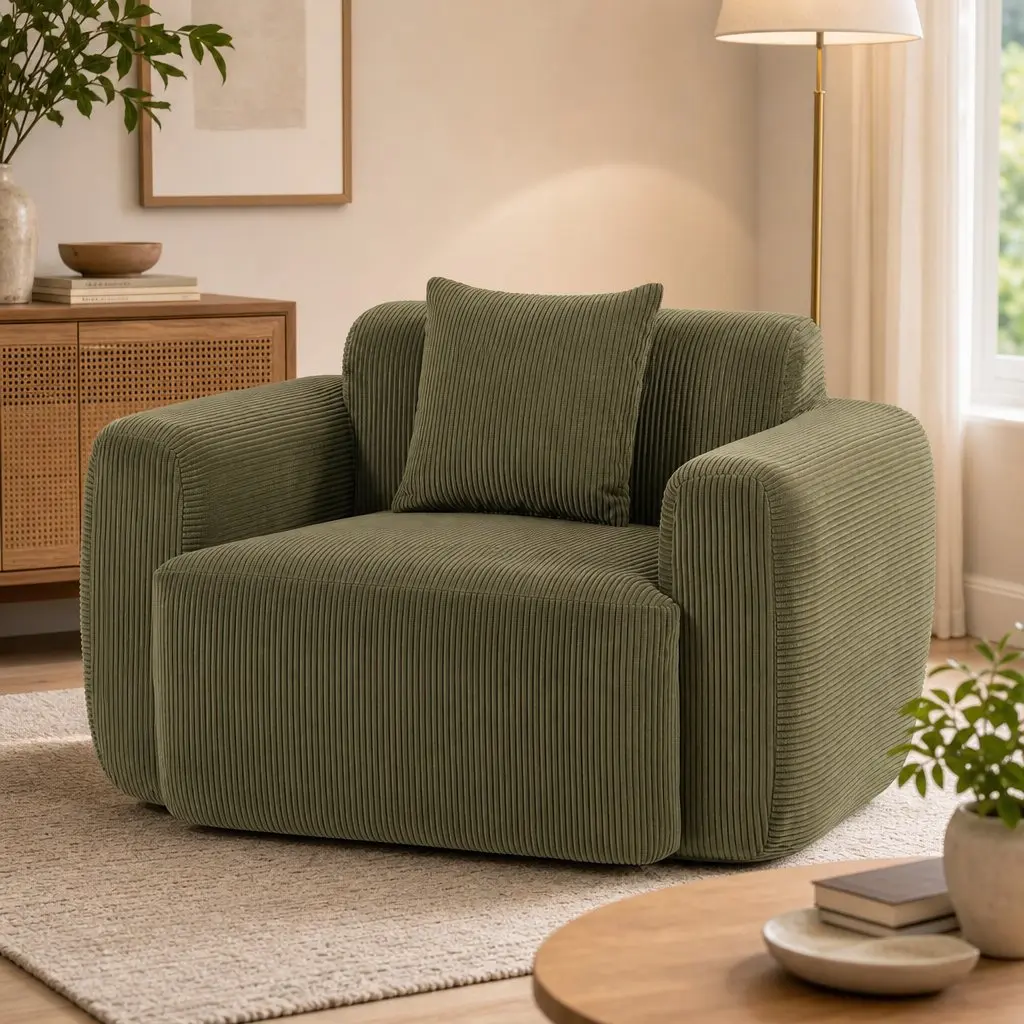 Armchair Sofa with Cushion Corduroy Frameless Design No Assembly Green