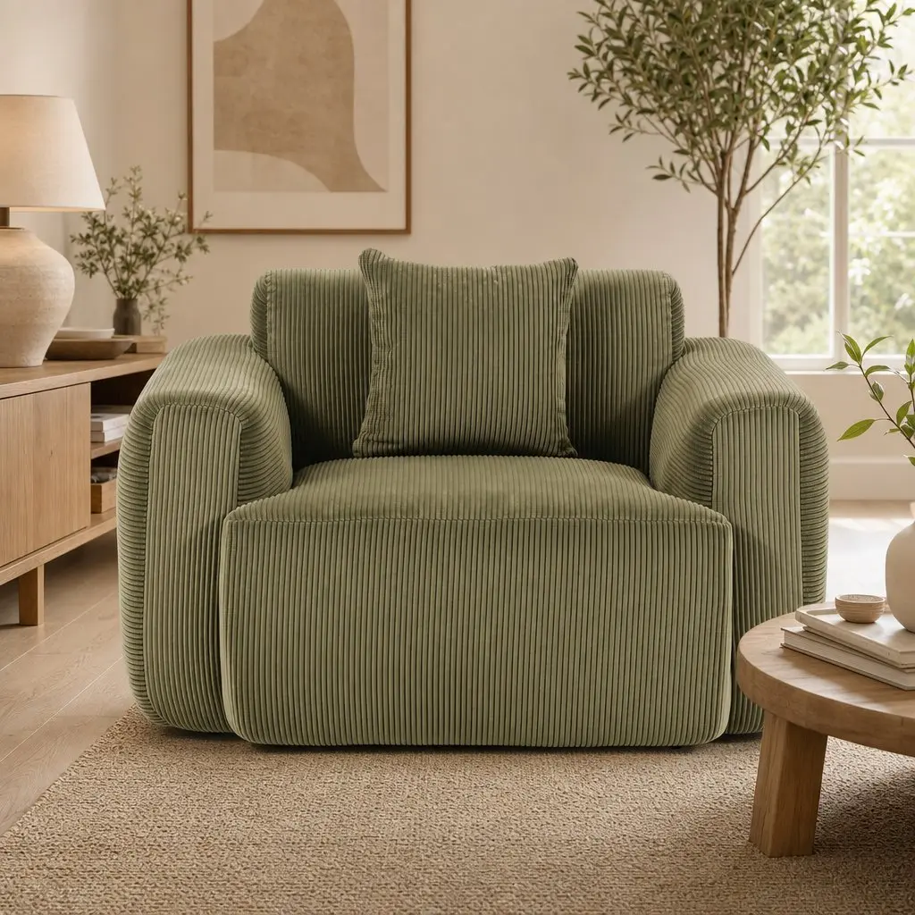 Armchair Sofa with Cushion Corduroy Frameless Design No Assembly Green