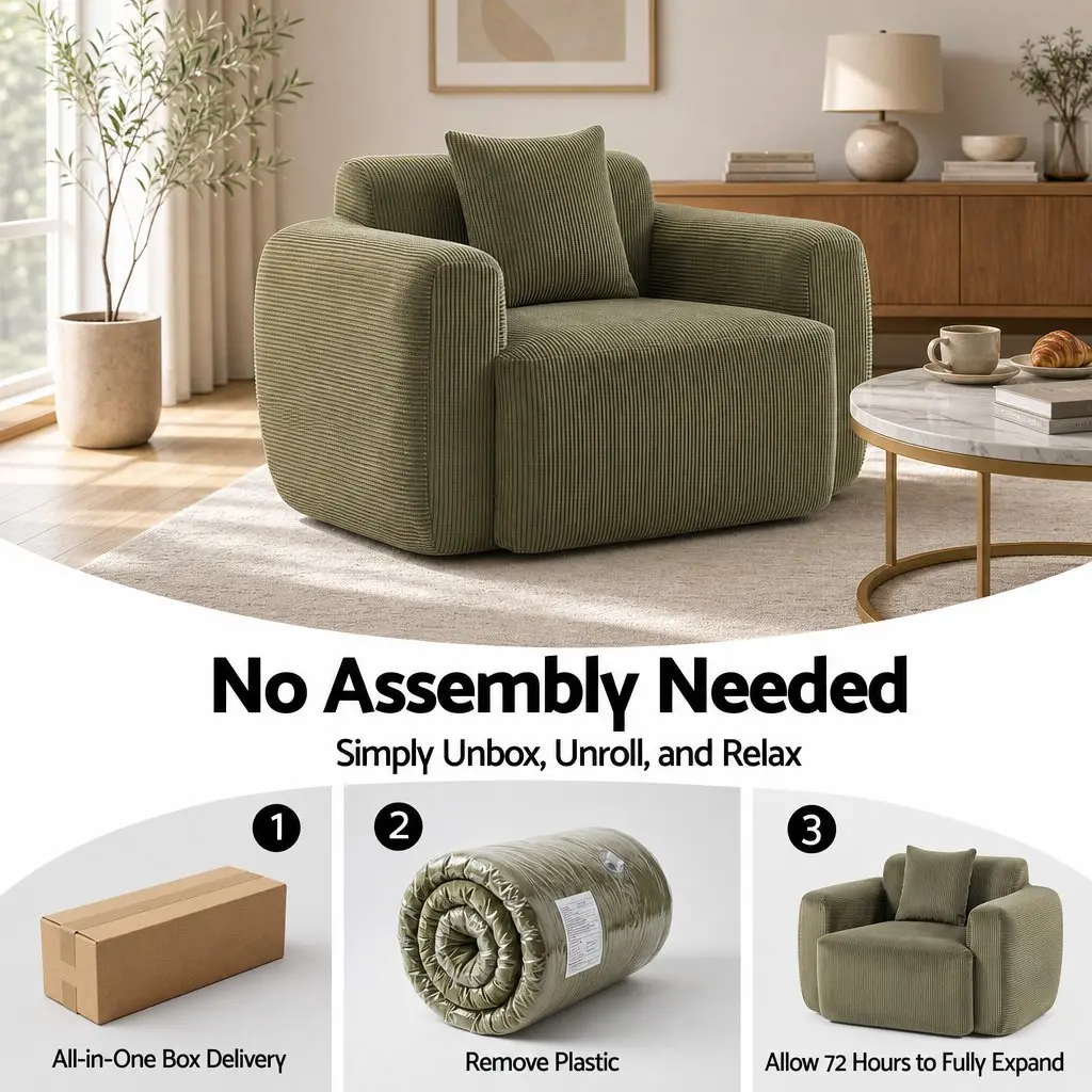 Armchair Sofa with Cushion Corduroy Frameless Design No Assembly Green