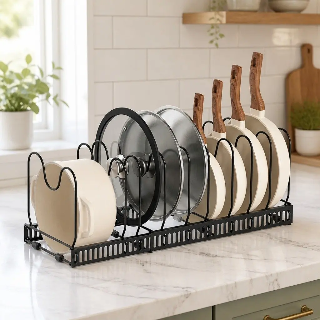 Pots and Pans Organizer Rack Expandable Iron 59cm Black