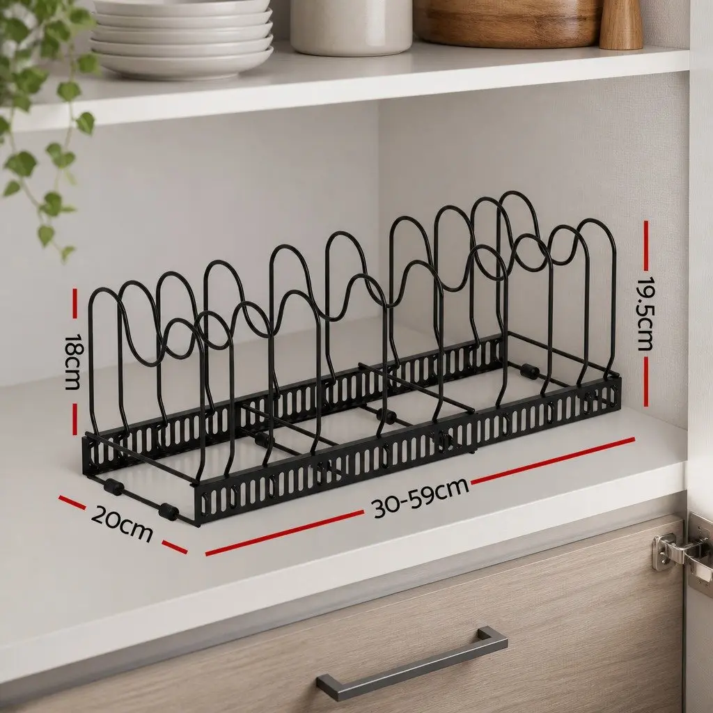 Pots and Pans Organizer Rack Expandable Iron 59cm Black