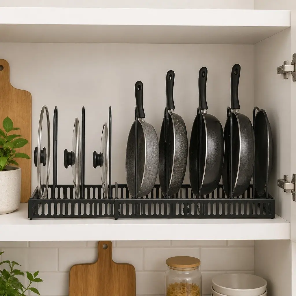 Pots and Pans Organizer Rack Expandable Iron 59cm Black