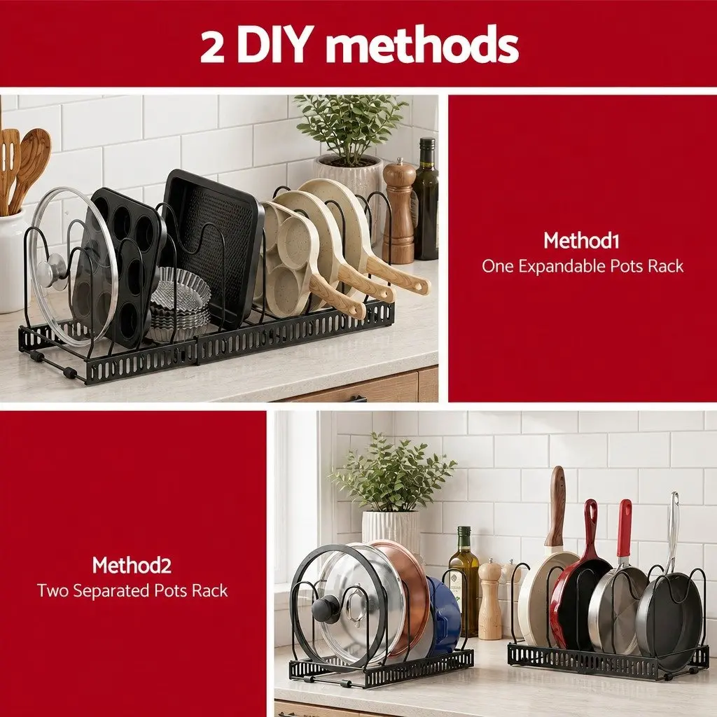 Pots and Pans Organizer Rack Expandable Iron 59cm Black
