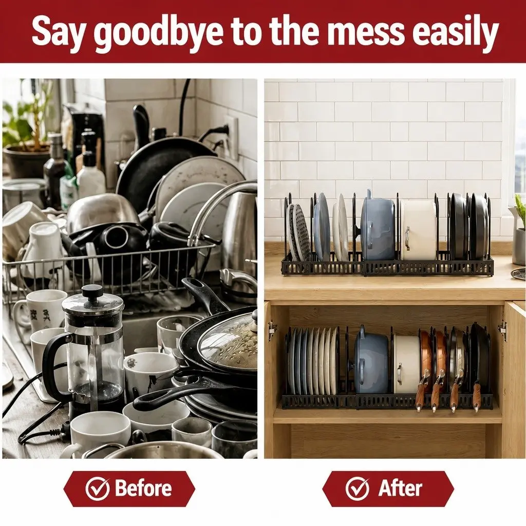 Pots and Pans Organizer Rack Expandable Iron 59cm Black
