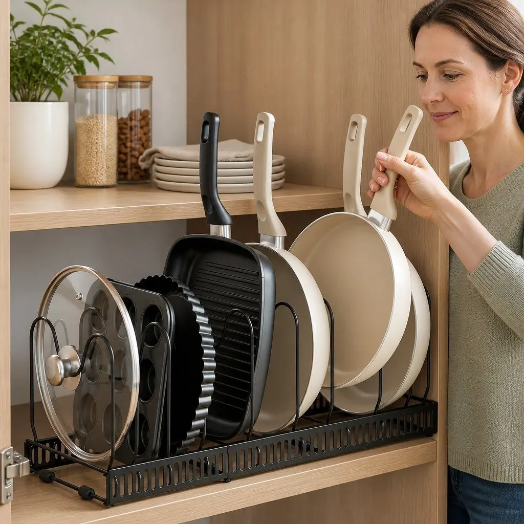 Pots and Pans Organizer Rack Expandable Iron 59cm Black
