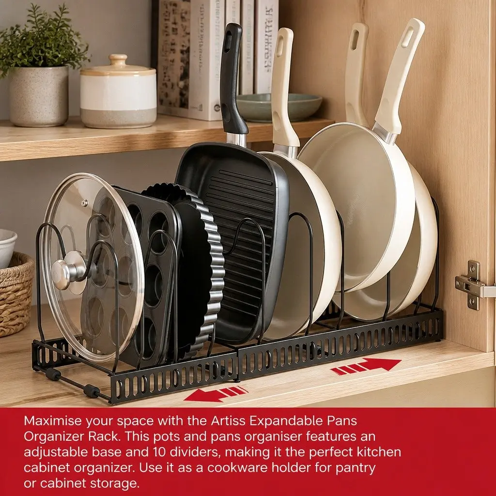 Pots and Pans Organizer Rack Expandable Iron 59cm Black