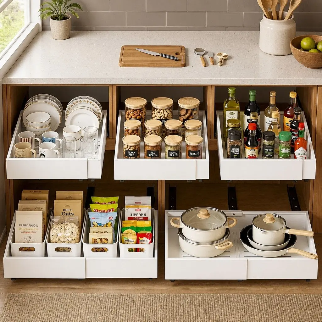 Pull Out Cabinet Drawers Steel Expandable Organizer 2 Pack White Modern Storage