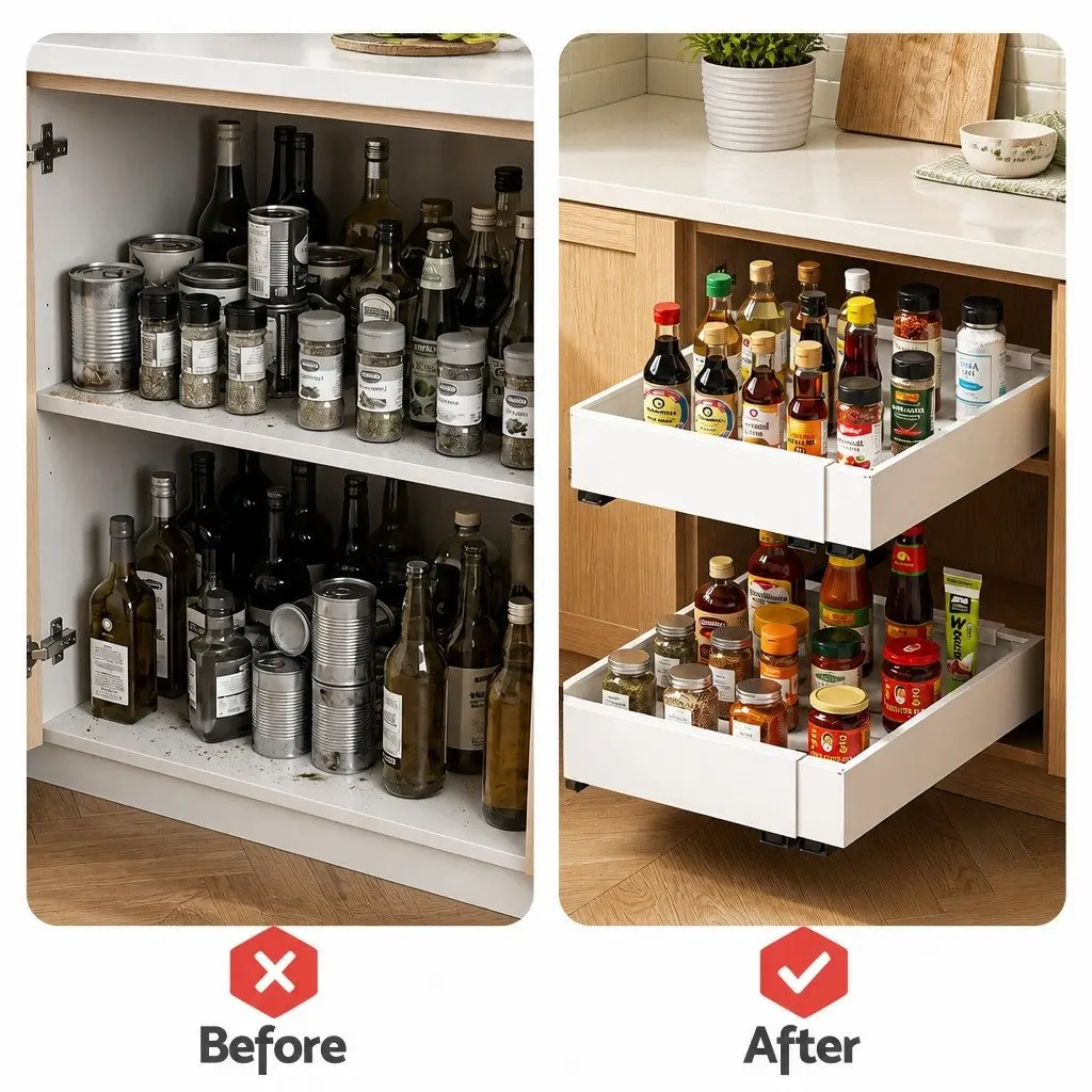 Pull Out Cabinet Drawers Steel Expandable Organizer 2 Pack White Modern Storage