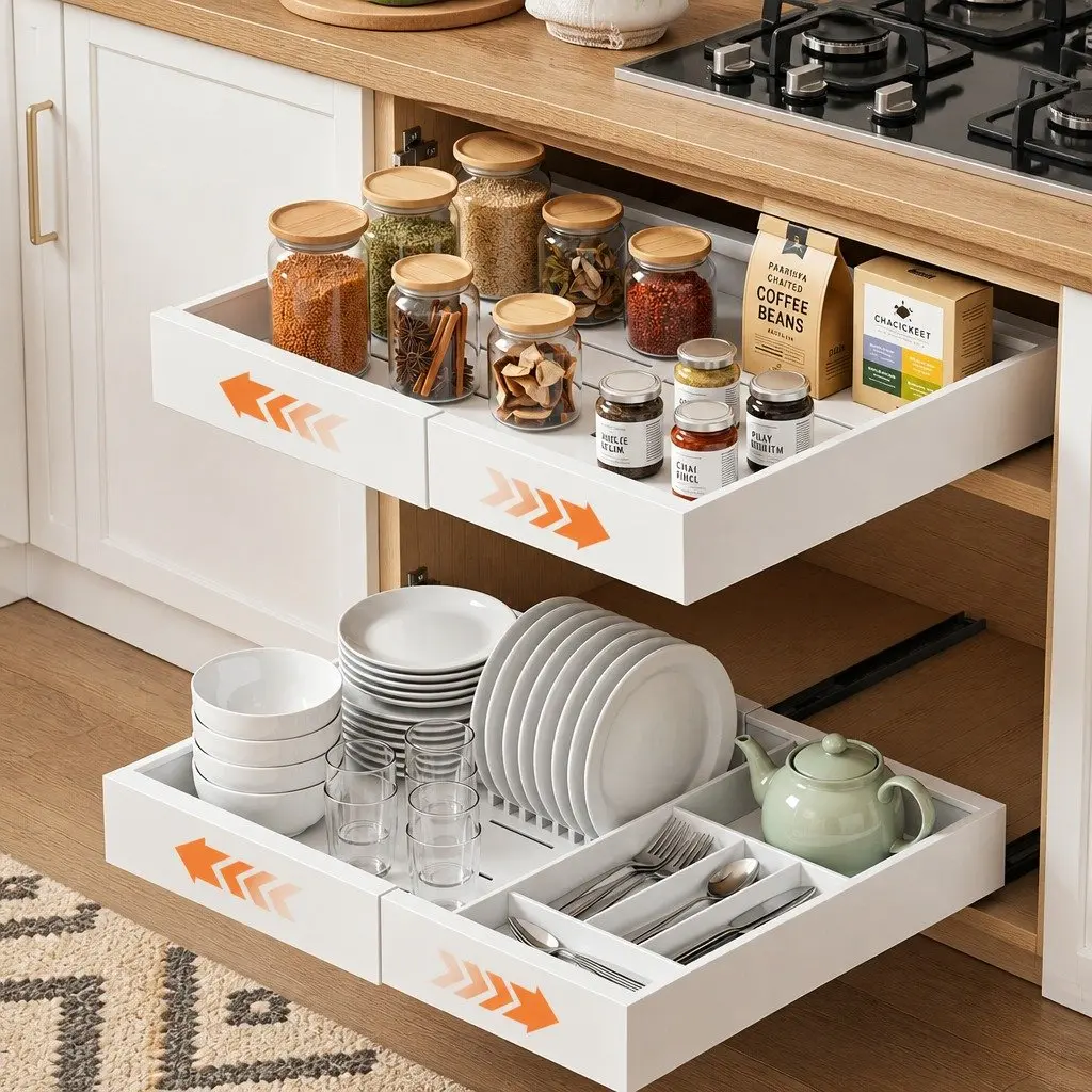 Pull Out Cabinet Drawers Steel Expandable Organizer 2 Pack White Modern Storage