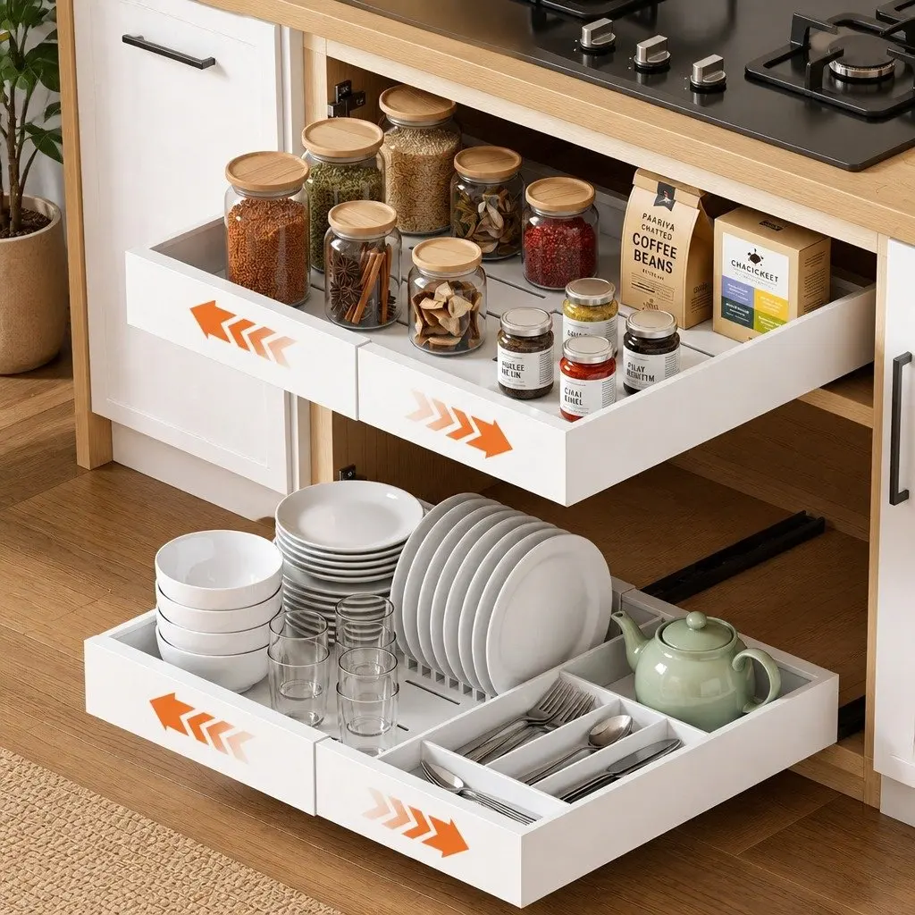 Pull Out Cabinet Drawers Steel Expandable Organizer 2 Pack White Modern Storage