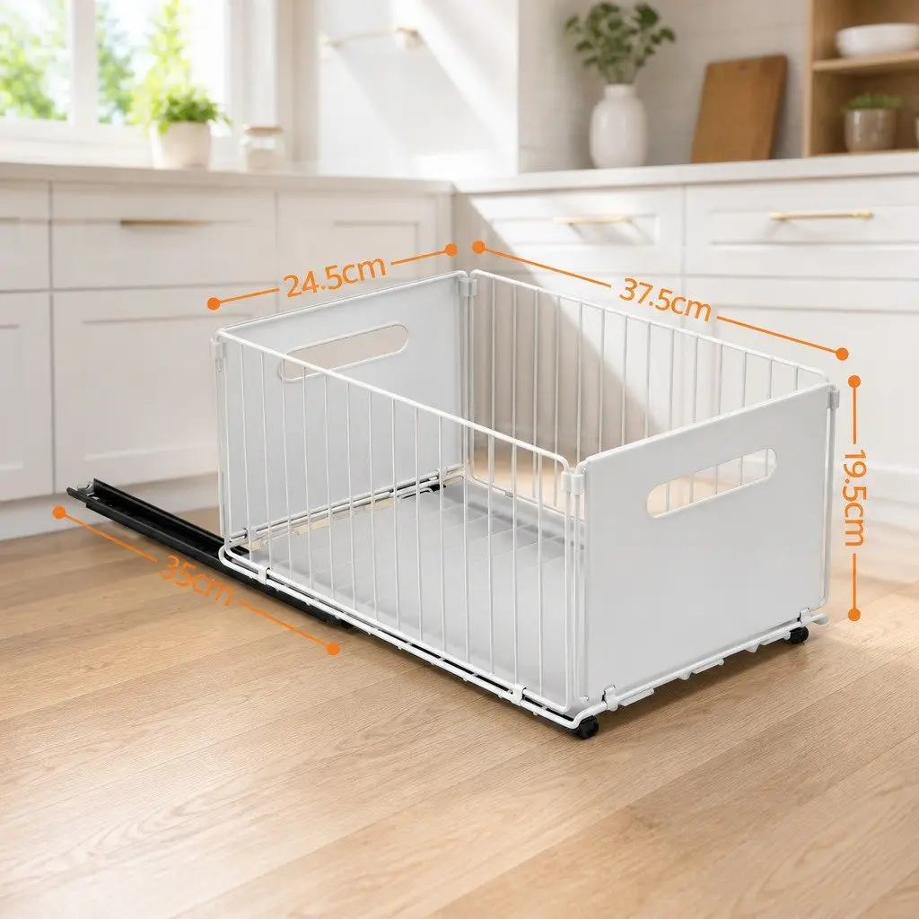 4 Pack Pull Out Drawers for Cabinets Foldable Slide Out Kitchen Organizer White