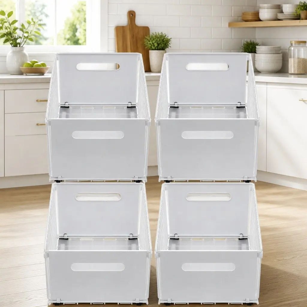4 Pack Pull Out Drawers for Cabinets Foldable Slide Out Kitchen Organizer White