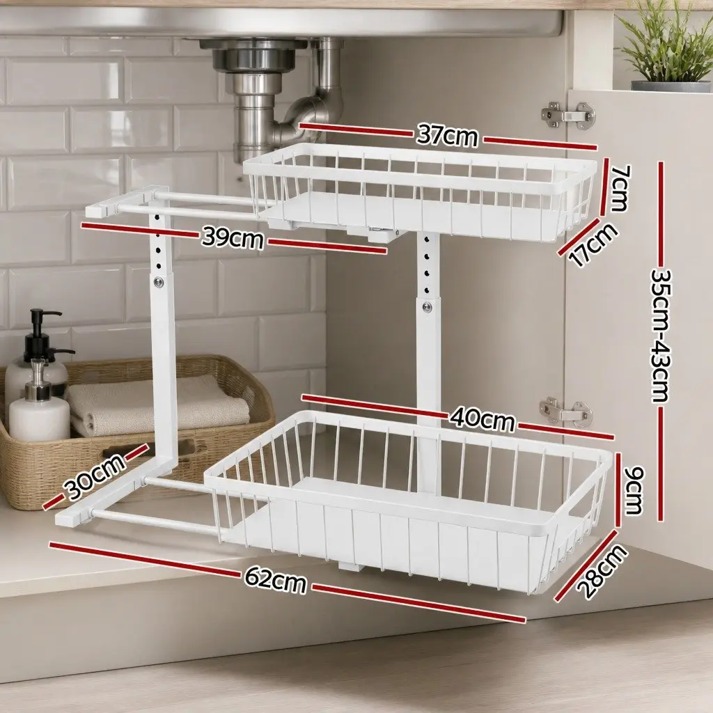 Under Sink Organizer Storage Cabinet with 2 Slide Out Drawers Adjustable Height