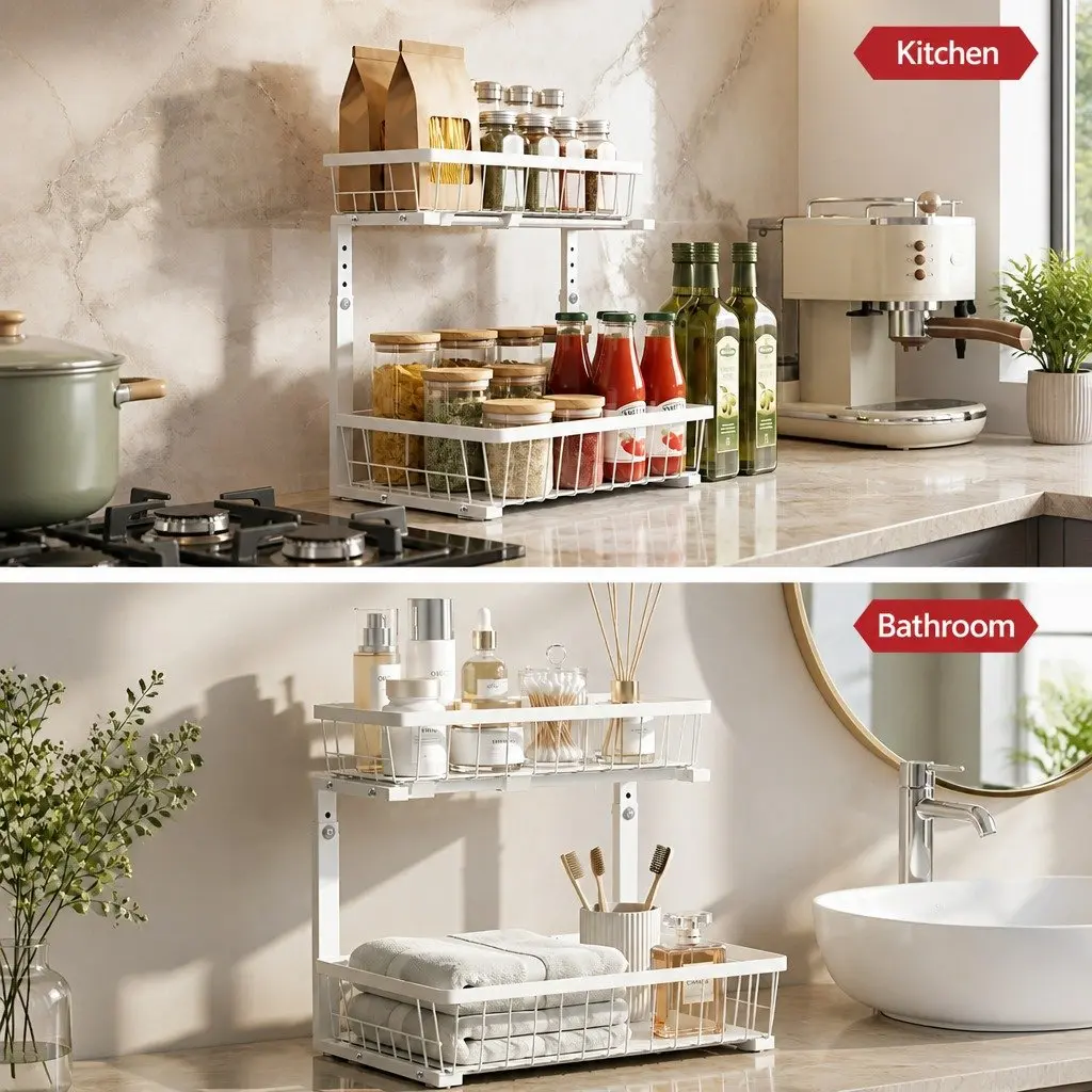 Under Sink Organizer Storage Cabinet with 2 Slide Out Drawers Adjustable Height
