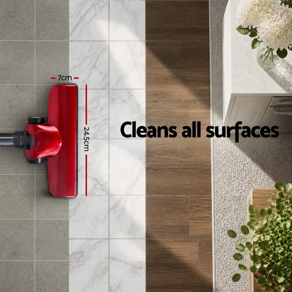 Stick Vacuum Cleaner Corded Lightweight 450W Red and Silver 2-in-1 Convertible with Pivoting Head