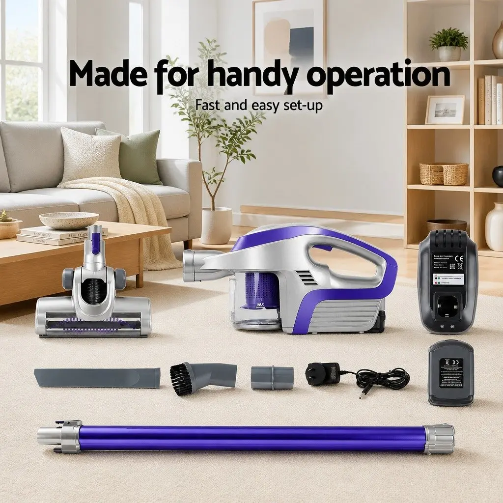 Stick Vacuum Cleaner Bagless Cordless 150W Handheld Lightweight 62cm Purple Grey