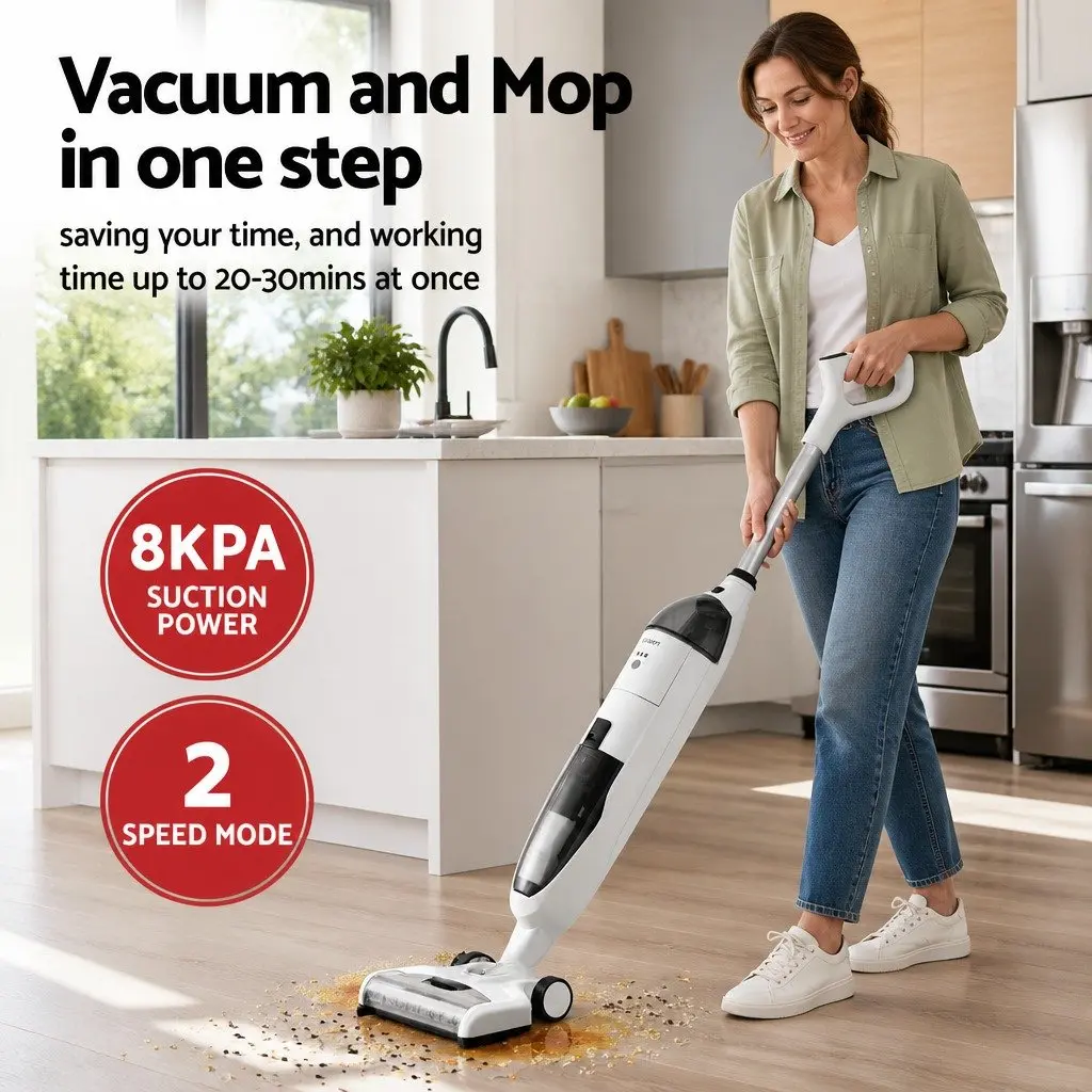 Cordless Wet Dry Vacuum Cleaner 200W Lightweight Mop for Hard Floors White Grey