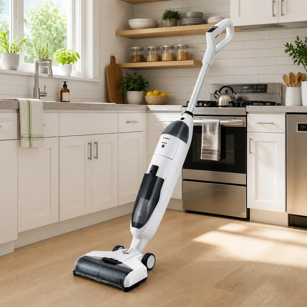 Cordless Wet Dry Vacuum Cleaner 200W Lightweight Mop for Hard Floors White Grey