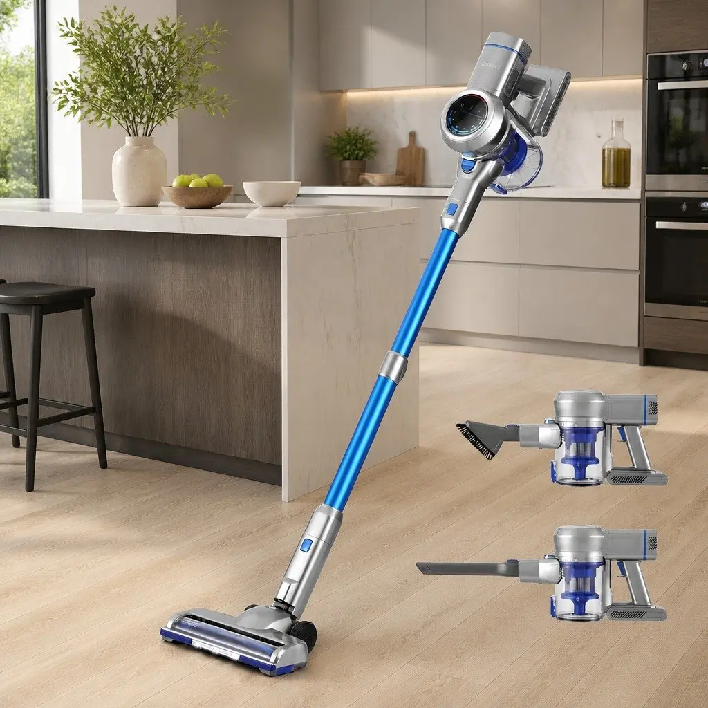 Cordless Stick Vacuum Cleaner Brushless Motor 300W Lightweight Self-Standing Navy Blue
