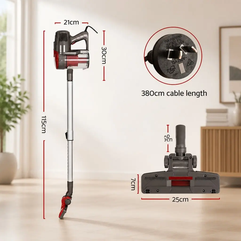 Stick Vacuum Cleaner Corded 500W Red Handheld Powerful Suction