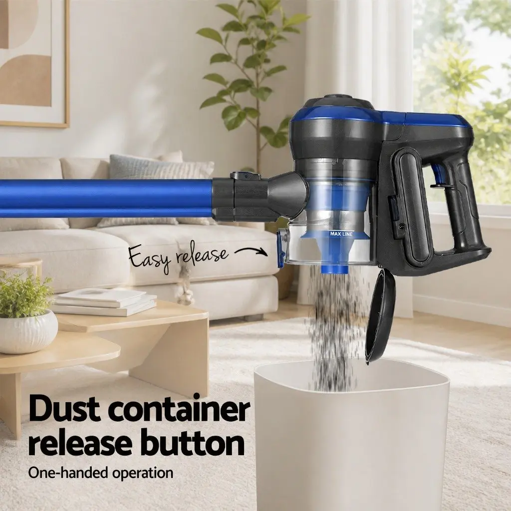 Stick Vacuum Cleaner Cordless Brushless 250W HEPA Filter 0.5L Bagless Blue