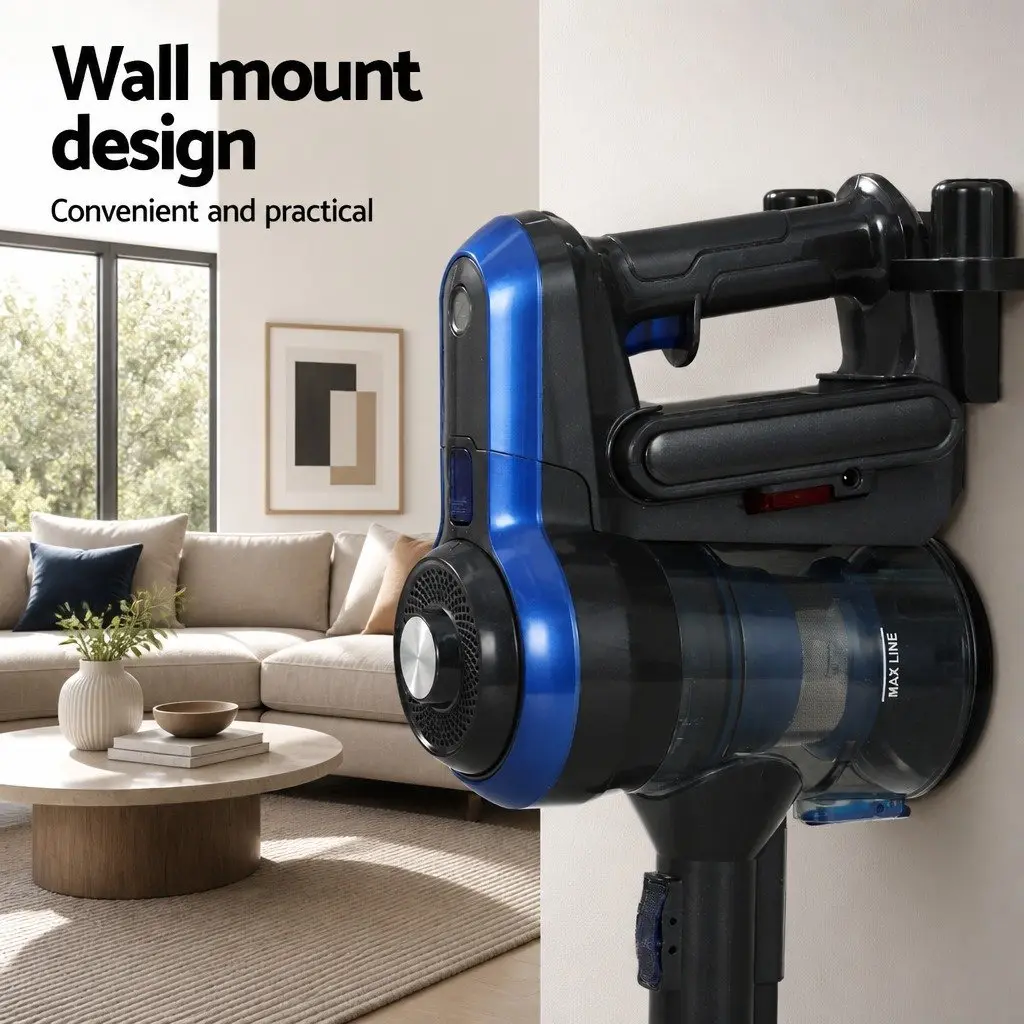 Stick Vacuum Cleaner Cordless Brushless 250W HEPA Filter 0.5L Bagless Blue