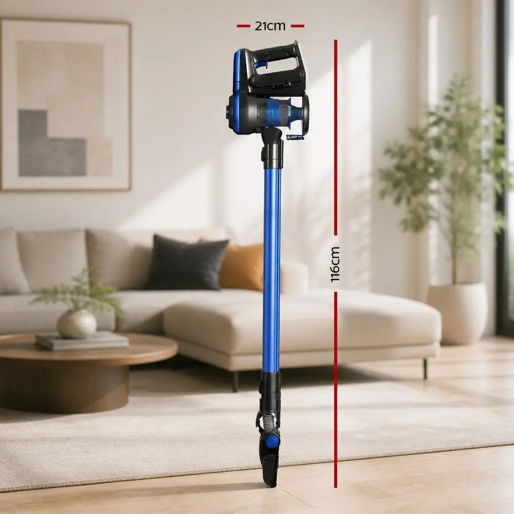 Stick Vacuum Cleaner Cordless Brushless 250W HEPA Filter 0.5L Bagless Blue