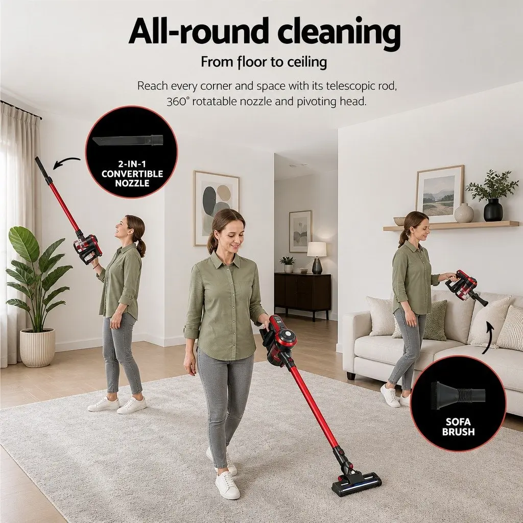 Cordless Stick Vacuum Cleaner Brushless 250W Handheld Lightweight with HEPA