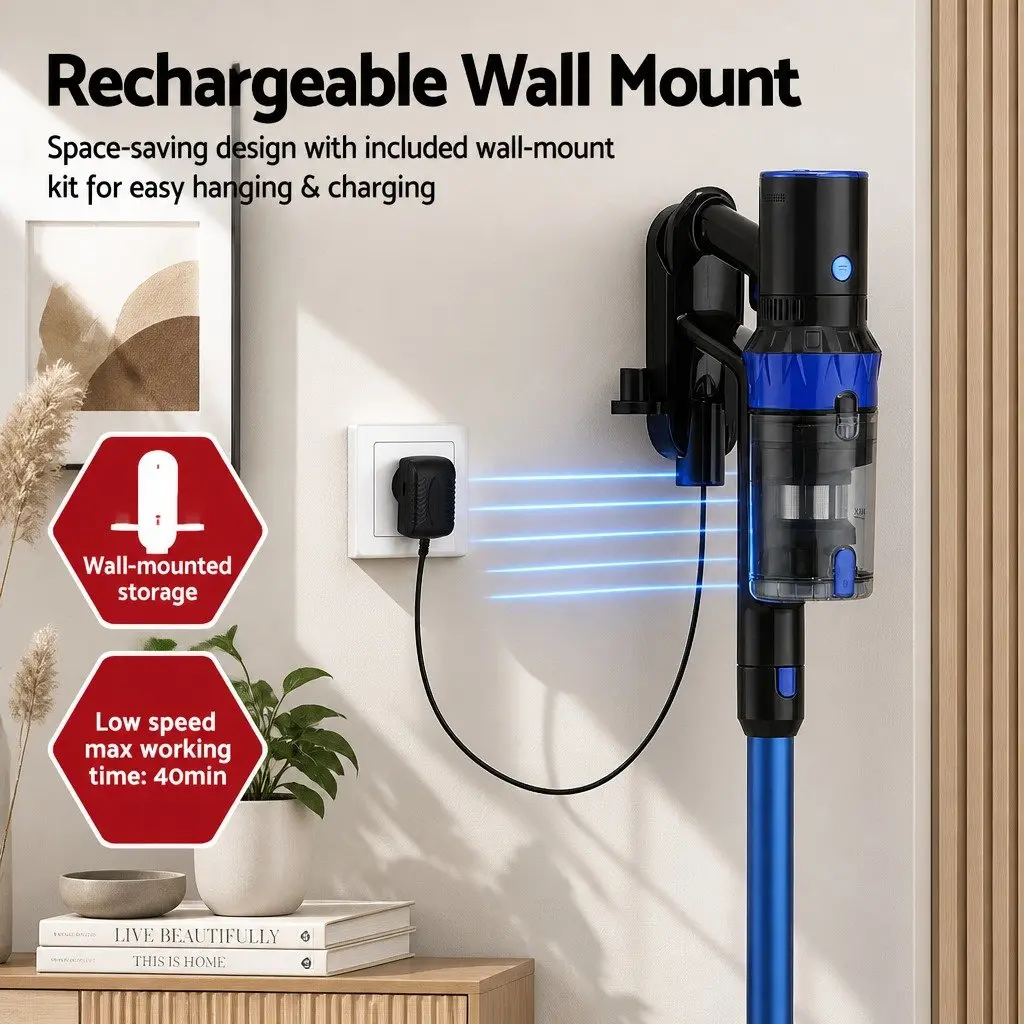 Cordless Vacuum Cleaner Handheld Lightweight Bagless 350W Brushless Motor Blue