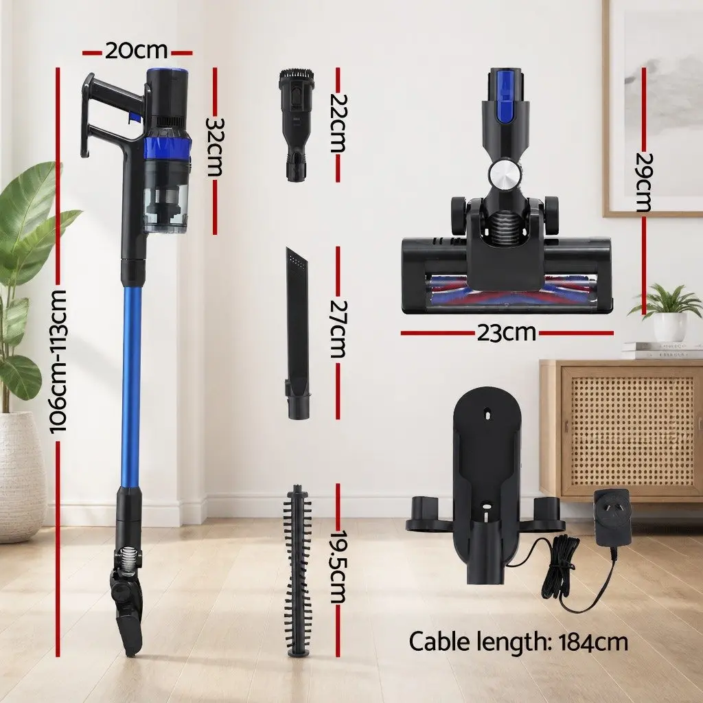 Cordless Vacuum Cleaner Handheld Lightweight Bagless 350W Brushless Motor Blue
