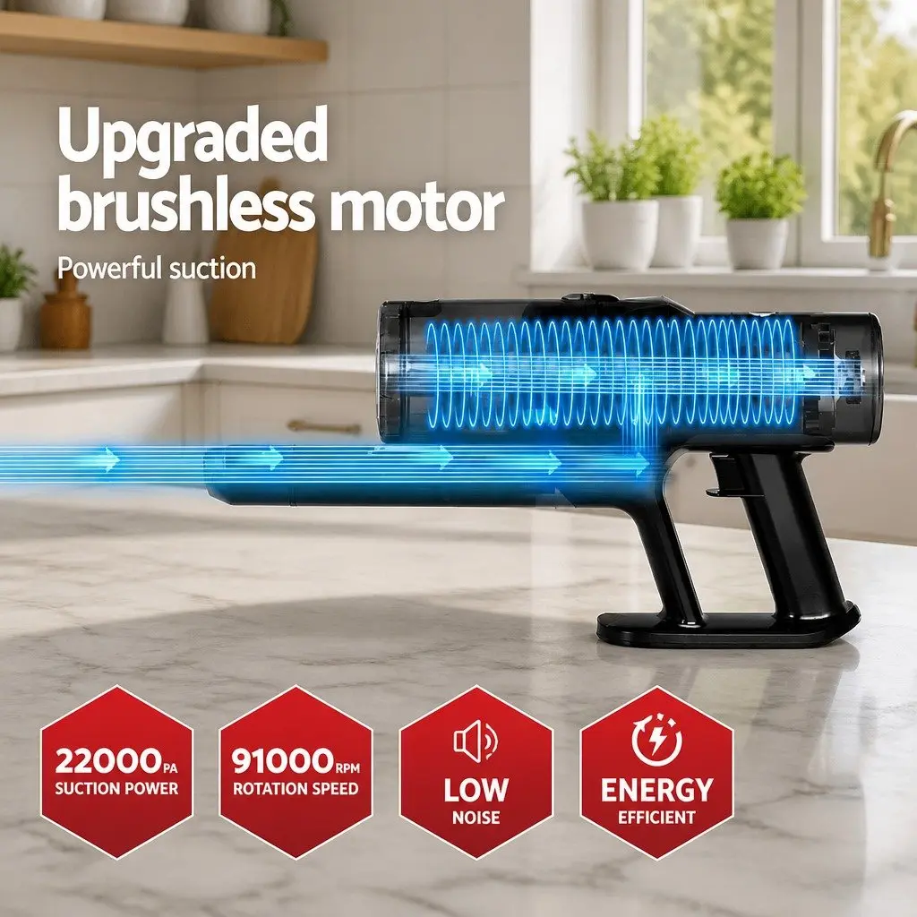 Cordless Stick Vacuum Cleaner Lightweight Grey Hard Floor Cleaning Brushless Motor 350W