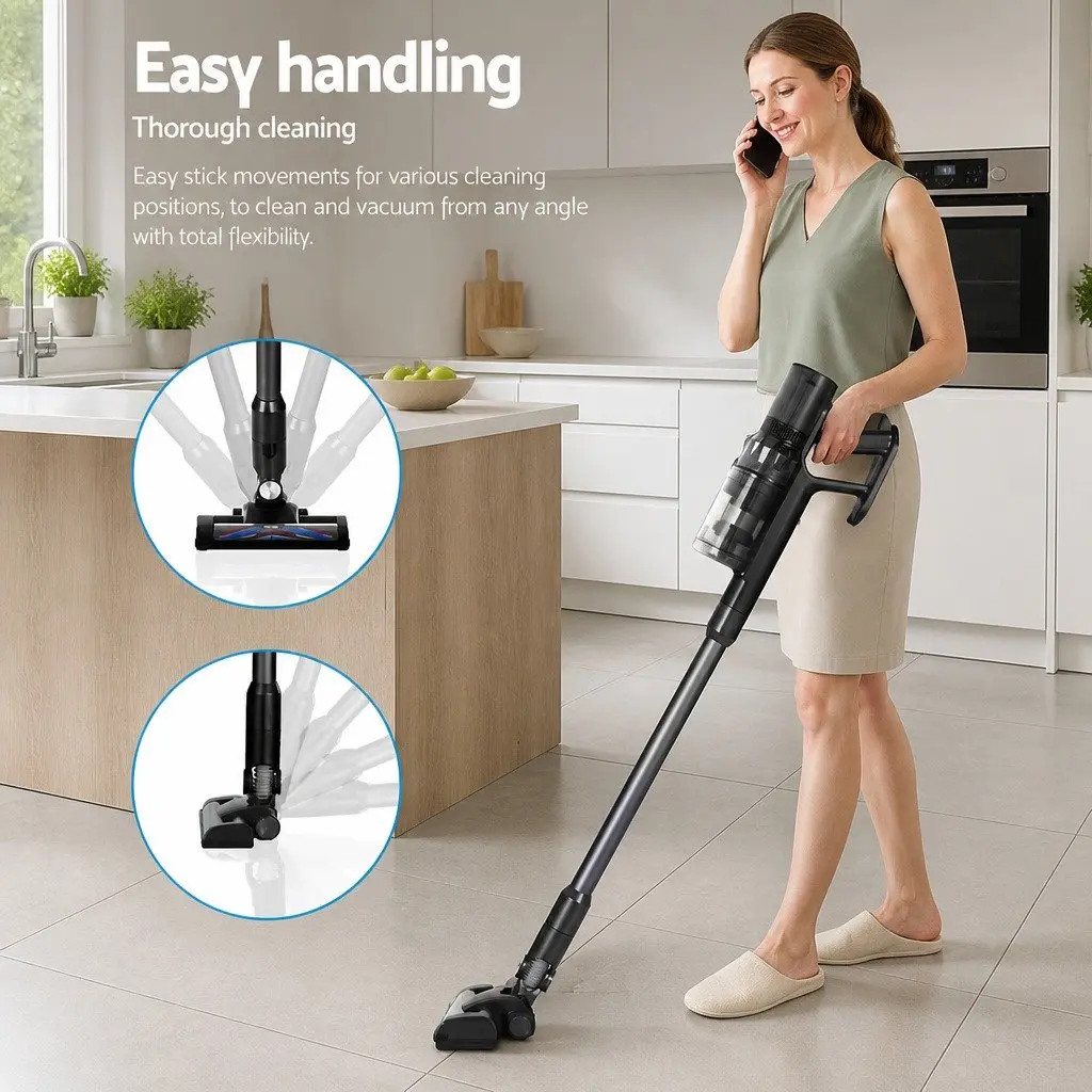 Cordless Stick Vacuum Cleaner Lightweight Grey Hard Floor Cleaning Brushless Motor 350W
