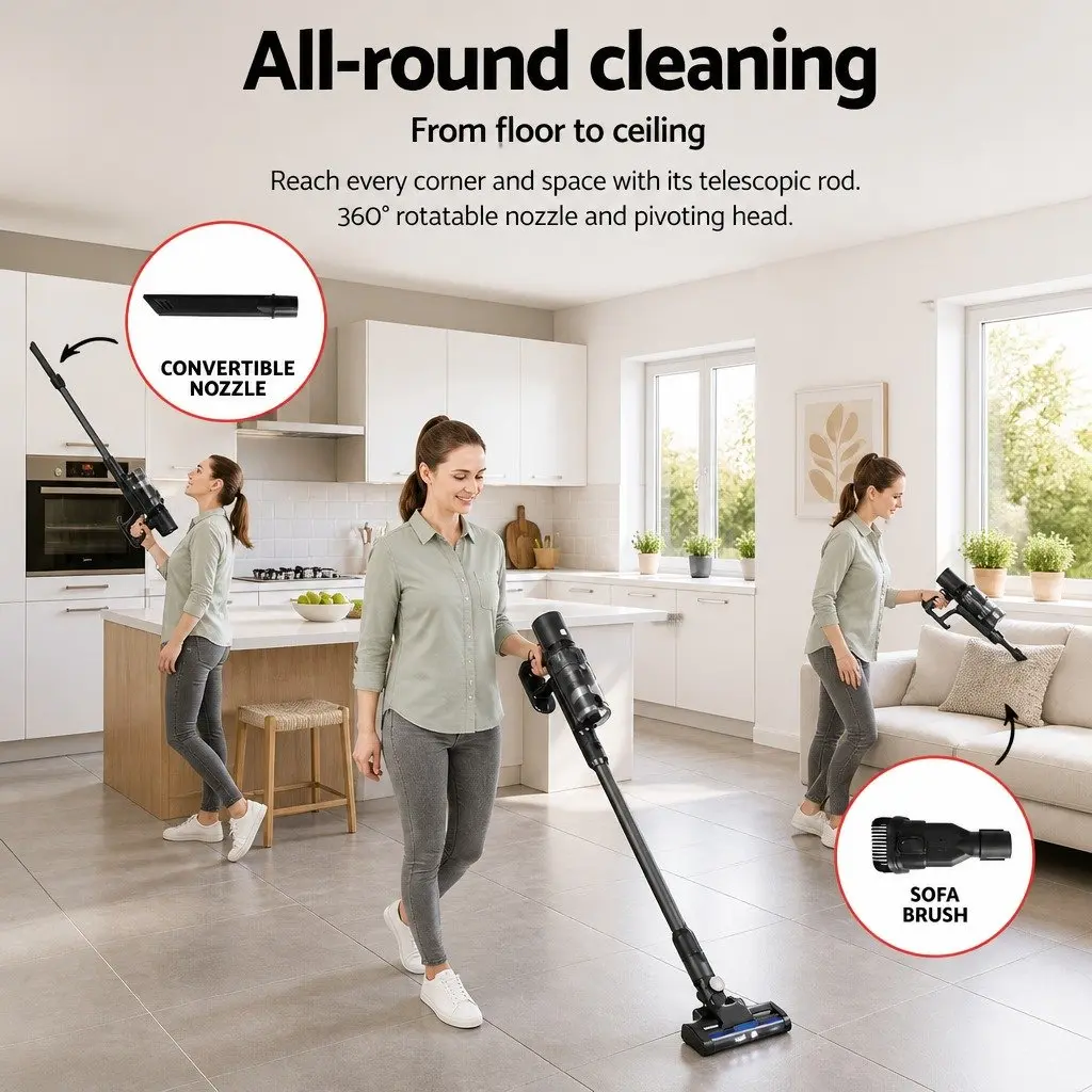 Cordless Stick Vacuum Cleaner Lightweight Grey Hard Floor Cleaning Brushless Motor 350W