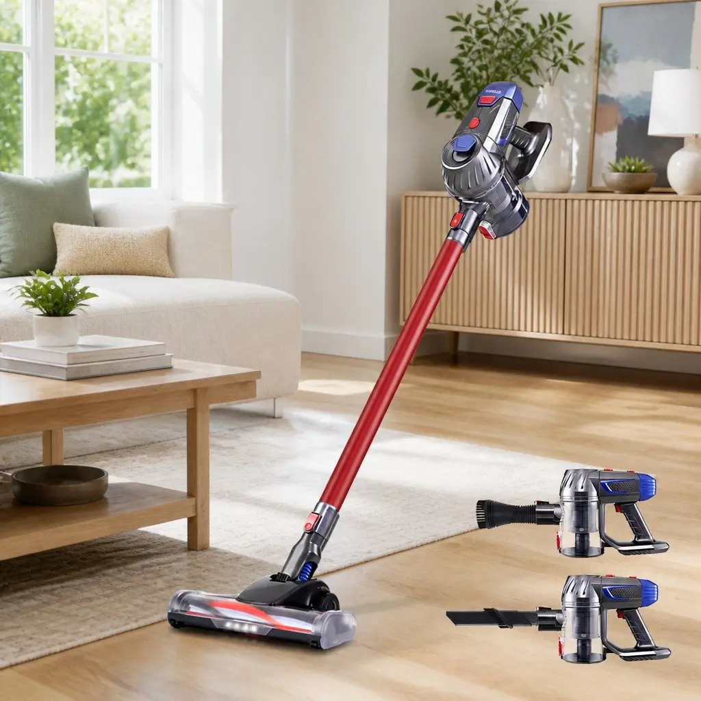 Cordless Handheld Vacuum Cleaner Rotatable Head Adjustable Suction Power Red