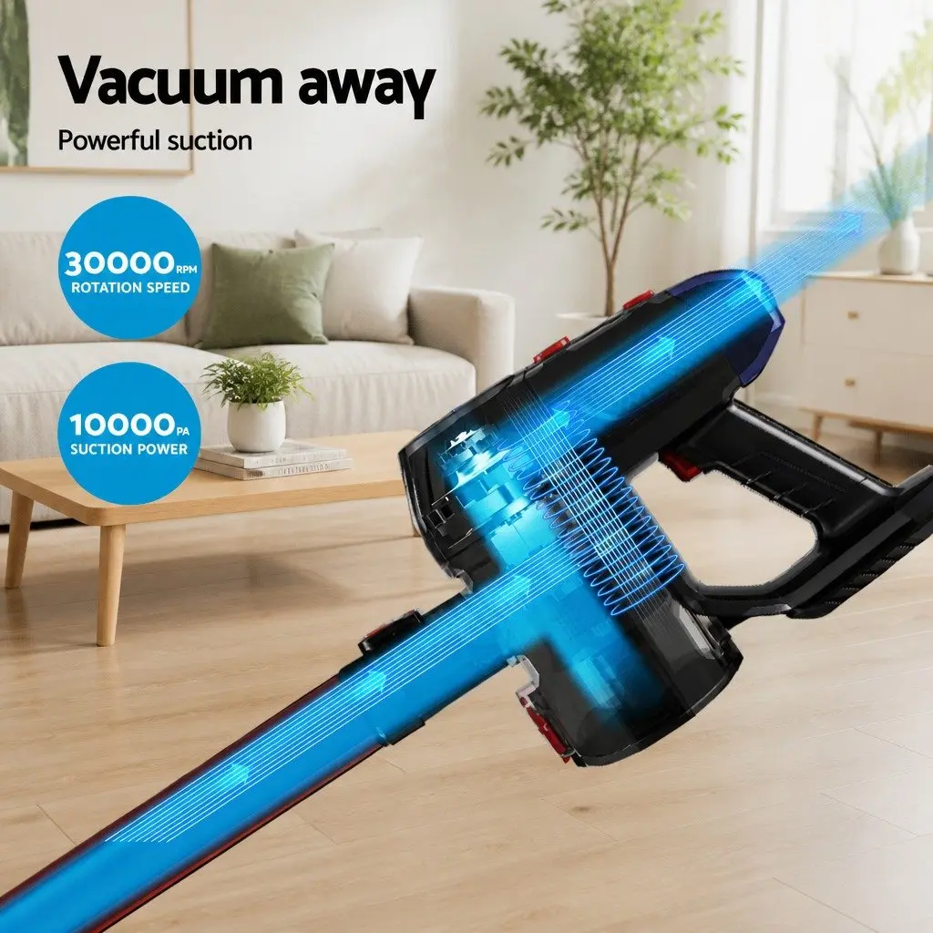 Cordless Handheld Vacuum Cleaner Rotatable Head Adjustable Suction Power Red
