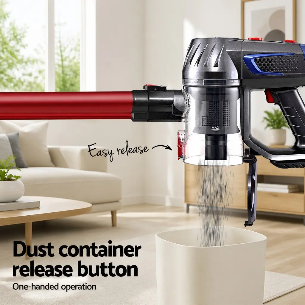 Cordless Handheld Vacuum Cleaner Rotatable Head Adjustable Suction Power Red