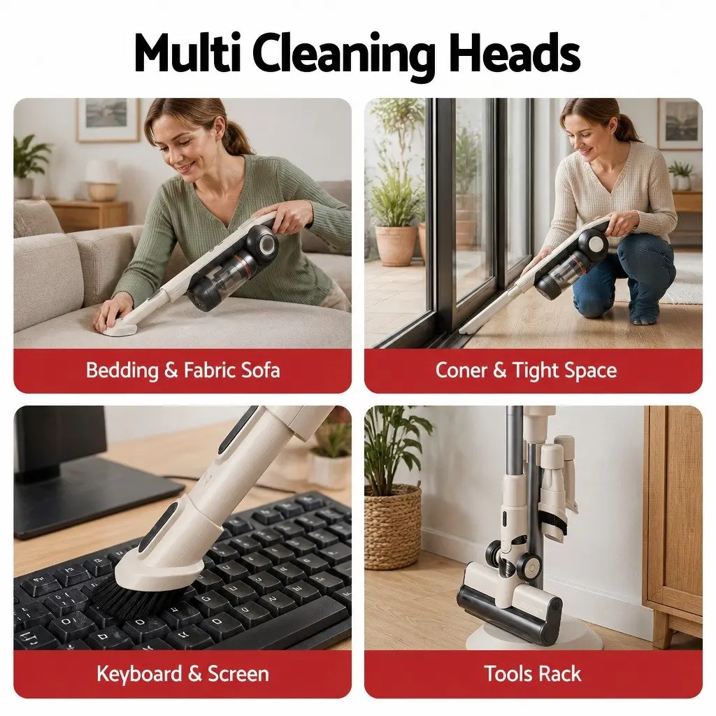 Cordless Vacuum Cleaner Motorized LED Brush Head Auto-Empty Dust Station Brown Lightweight 18kPa Suction