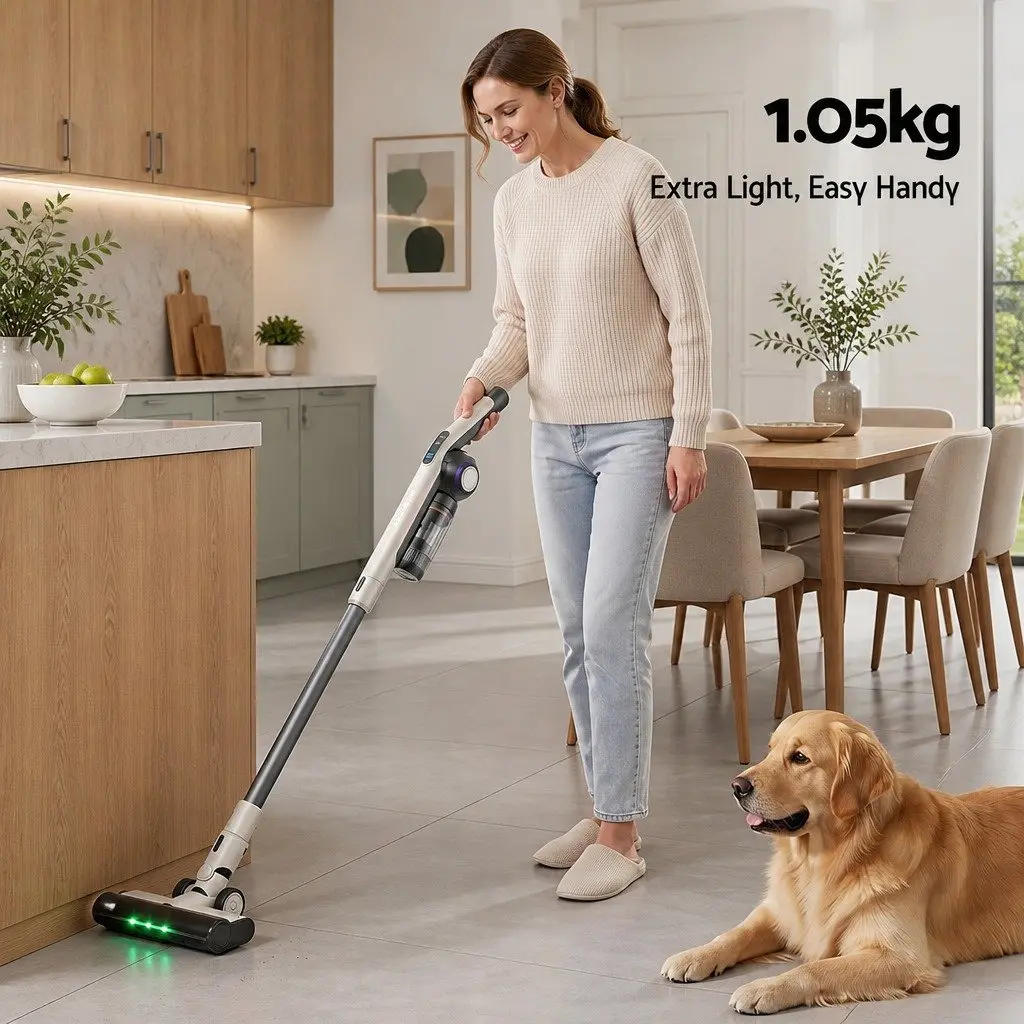 Cordless Vacuum Cleaner Motorized LED Brush Head Auto-Empty Dust Station Brown Lightweight 18kPa Suction