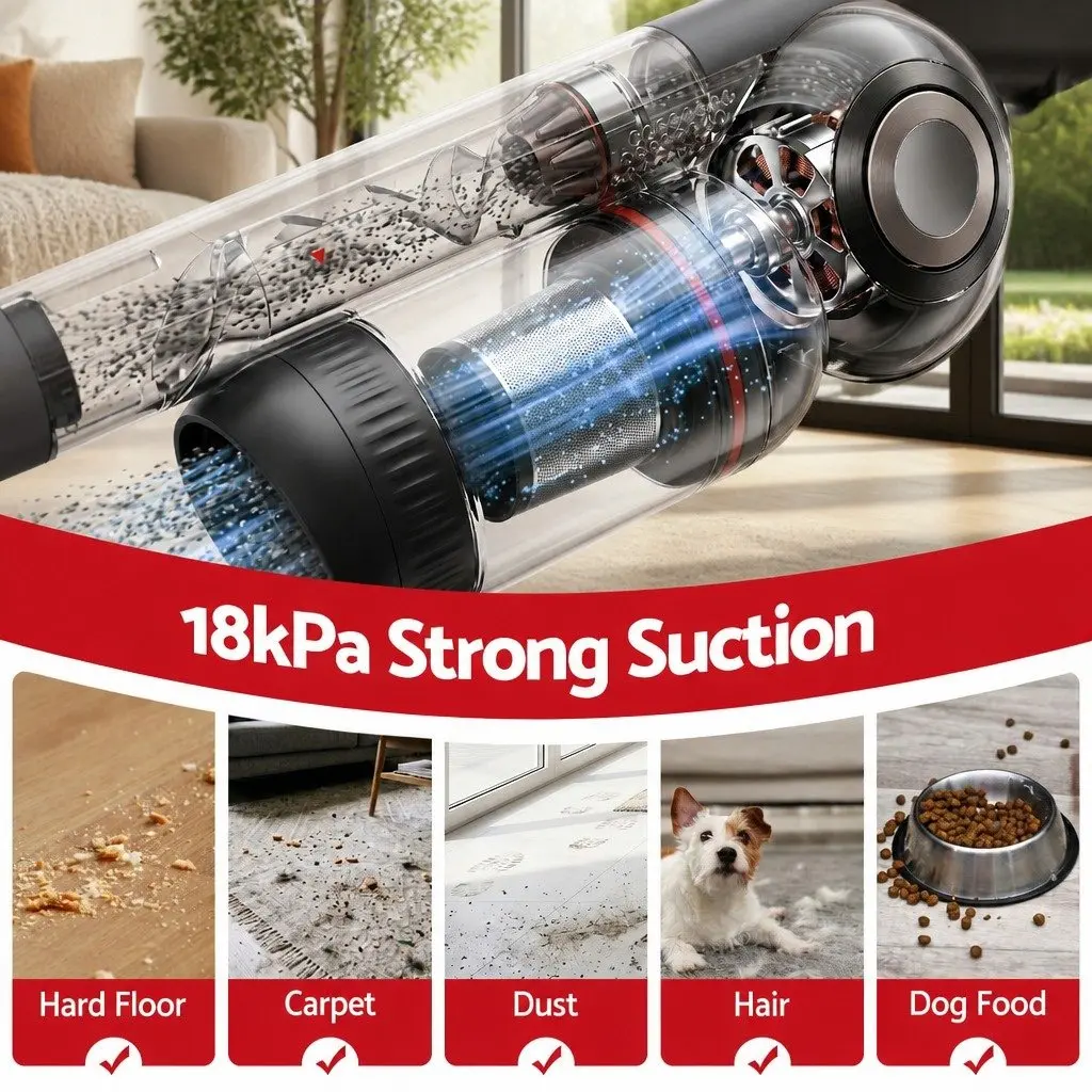 Cordless Stick Vacuum Cleaner with Auto-Empty Dust Station Grey 40 Minutes Runtime HEPA Filter LED Brush Head